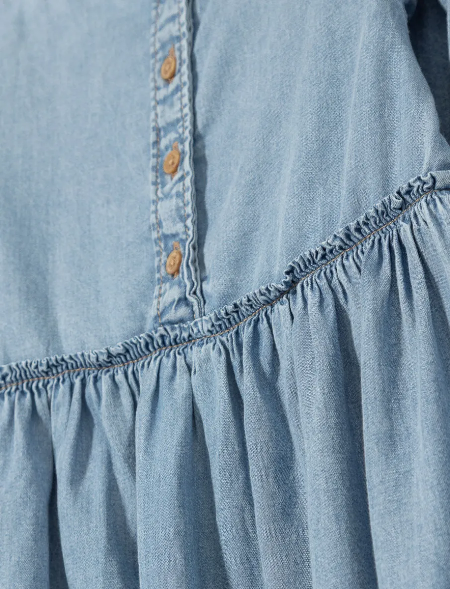 Back-button Denim Dress – Little Girl