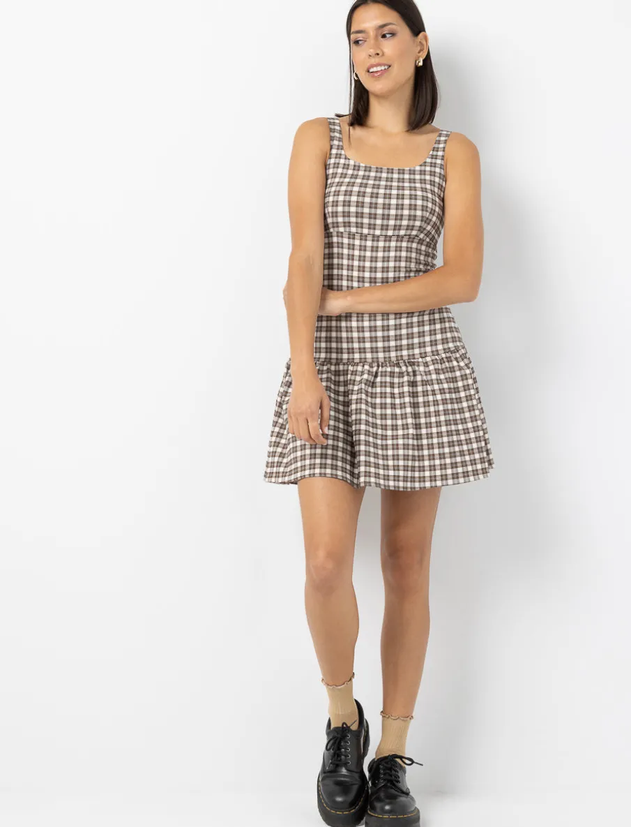 Balloon Dress with Checkered Pattern