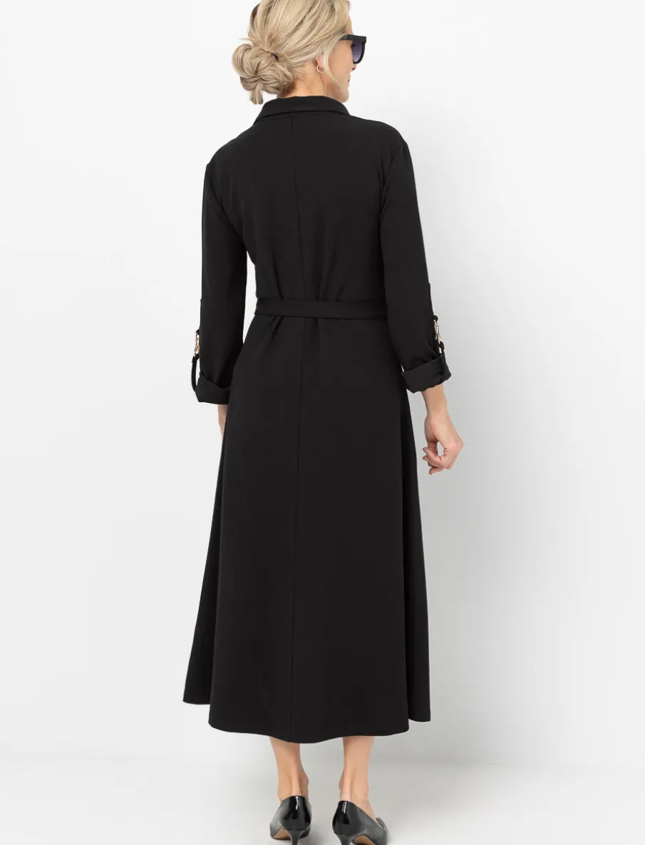 Belted Button-front Midi Dress