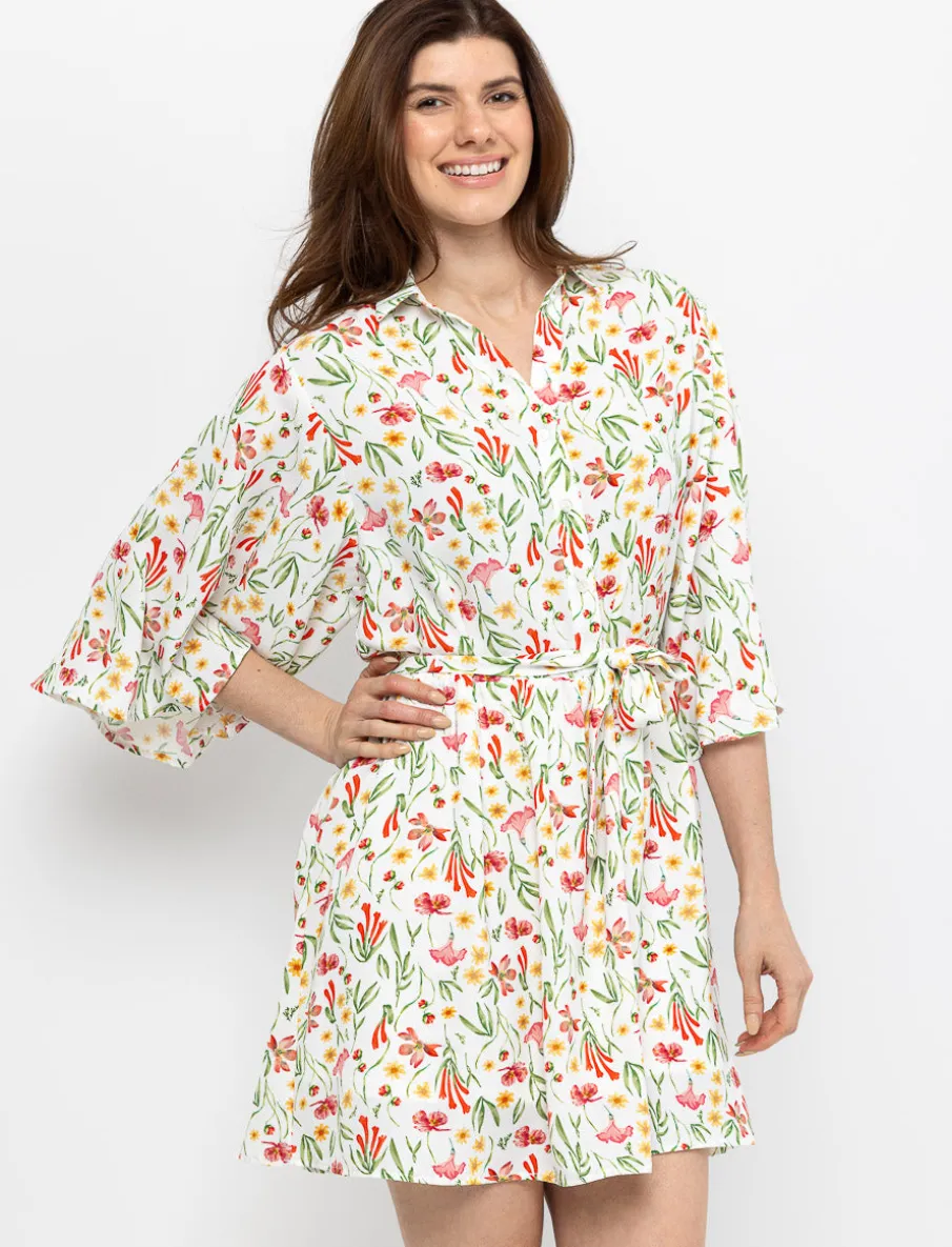 Belted Floral Shirt Dress