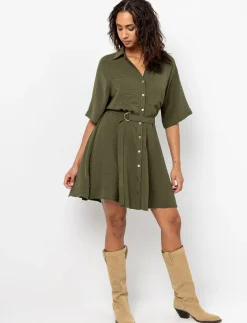 Belted Shirt Dress with Buttons