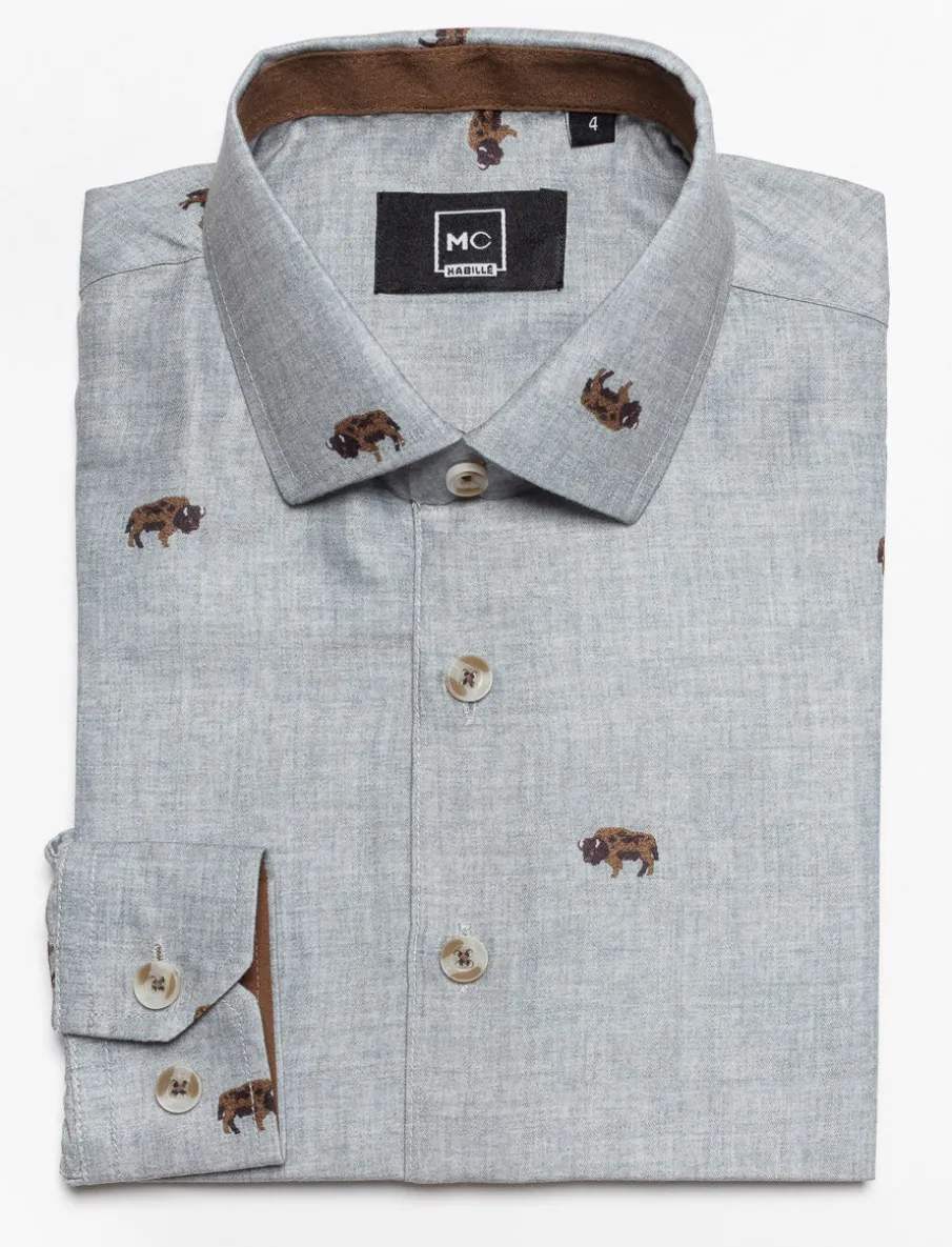 Bison Print Dress Shirt - Little Boy