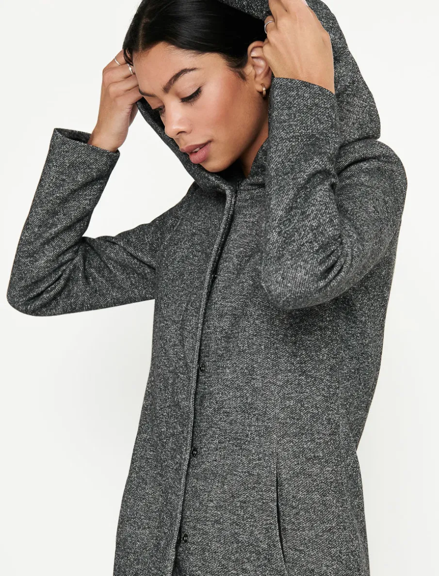 Boucle Knit Hooded Coat