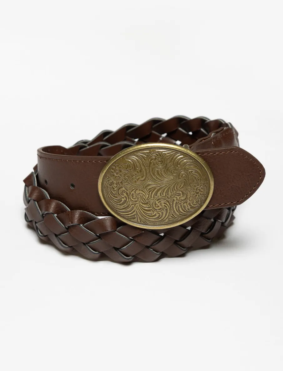 Braided Belt with Engraved Oval Buckle