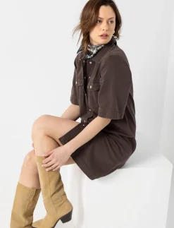 Button-down Shirt Dress with Pockets