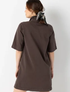 Button-down Shirt Dress with Pockets
