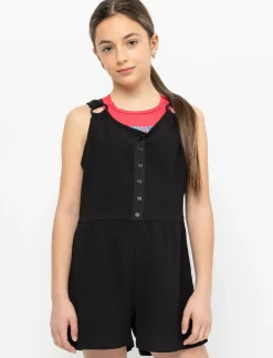 Button-front Crinkle Romper