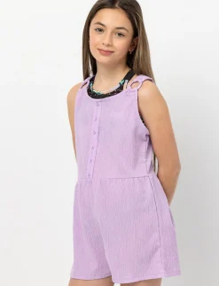 Button-front Crinkle Romper