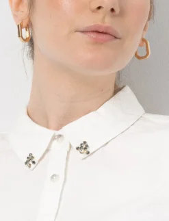Button-up Shirt with Rhinestone Collar