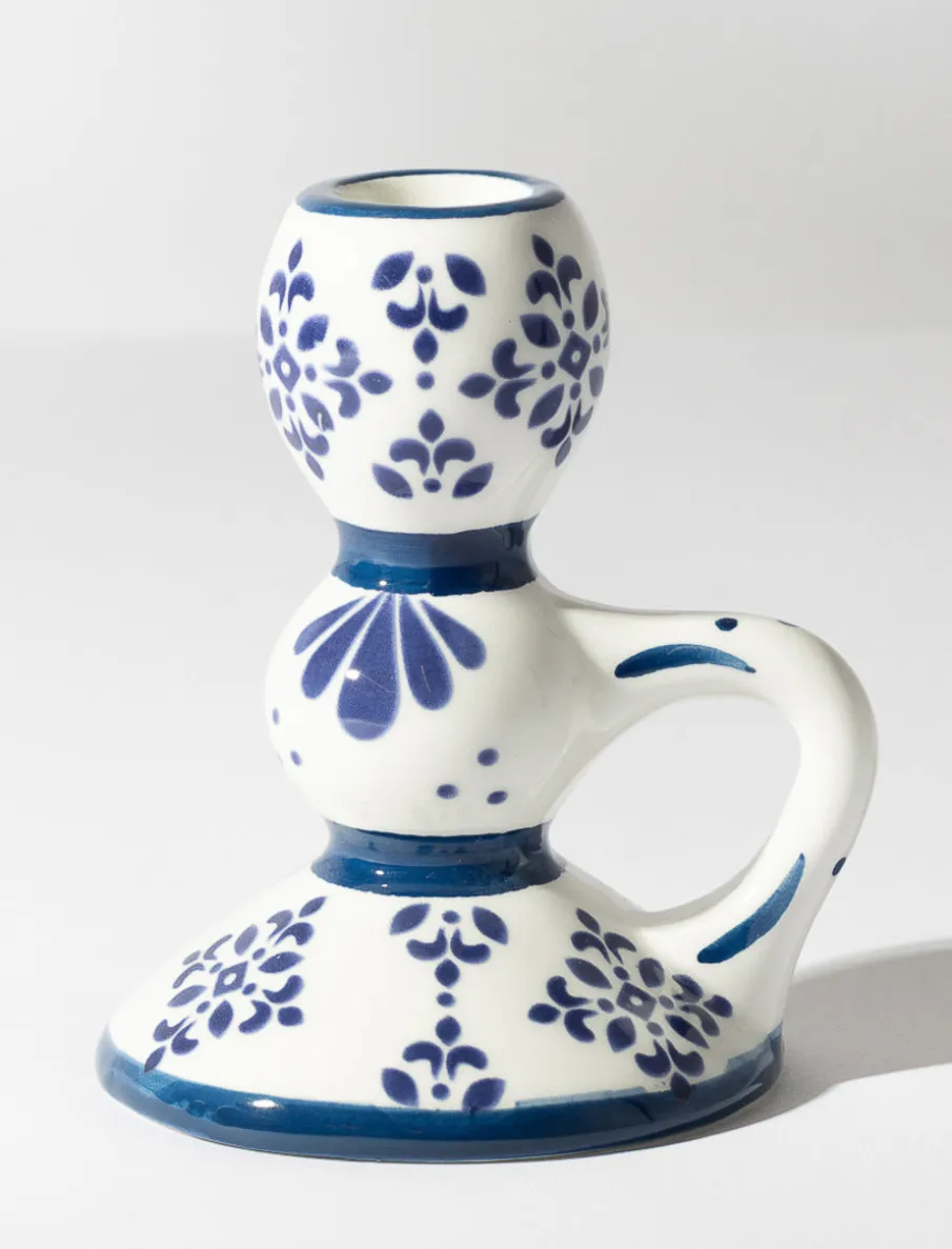 Ceramic Candle Holder with Floral Print