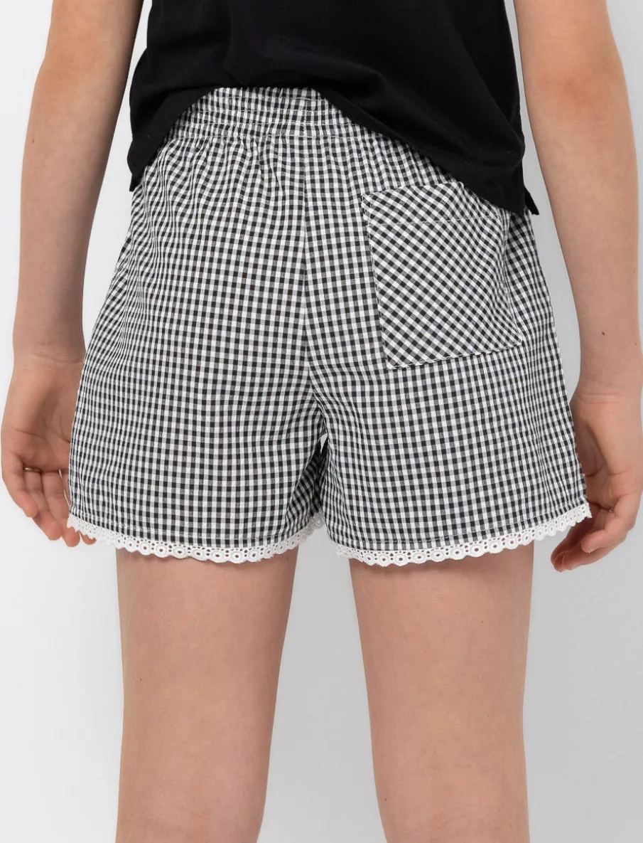 Checkered Elastic Waist Shorts