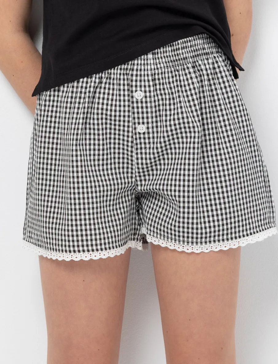Checkered Elastic Waist Shorts