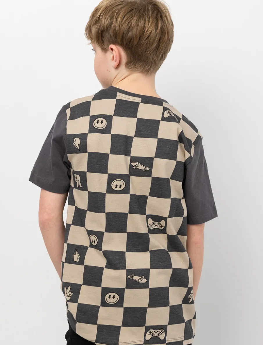 Checkered Smiley Print T-Shirt