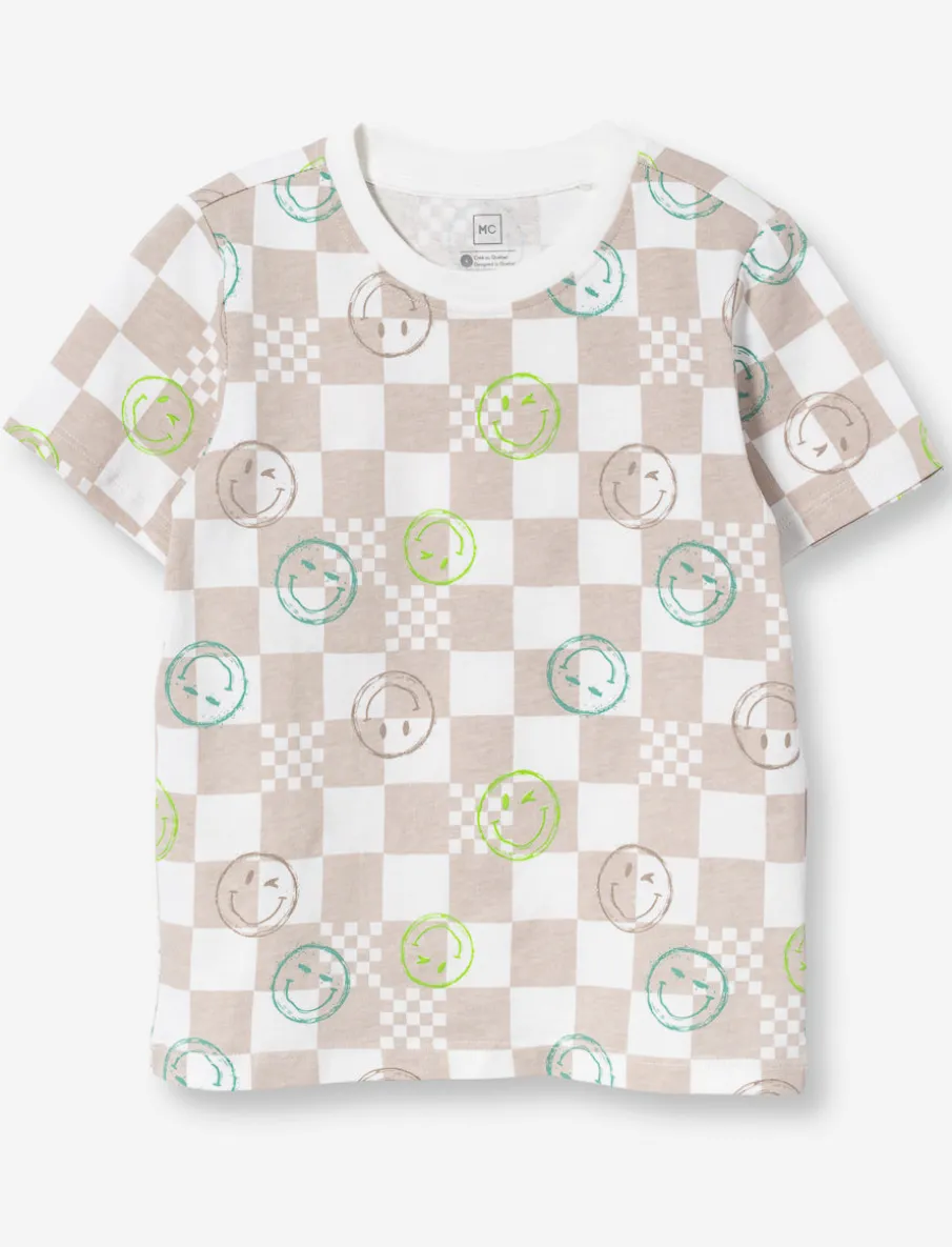 Checkered Smiley Print T-Shirt