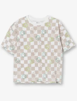 Checkered Smiley Print T-Shirt