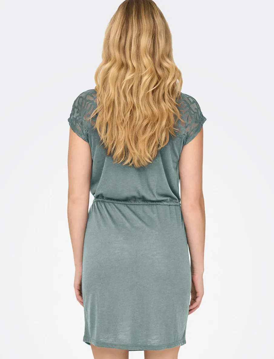 Cinched-waist Lace Dress