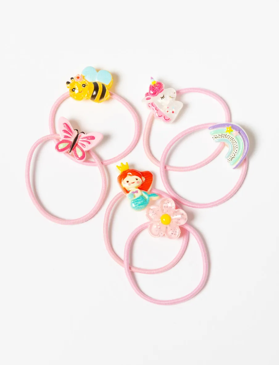 Colorful Hair Elastics with Charms - Pack of 6