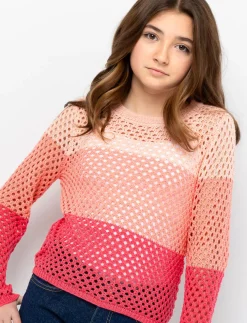 Colour Block Crochet Knit Sweater