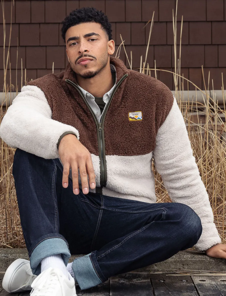 Colour Block Zip-up Sherpa Jacket