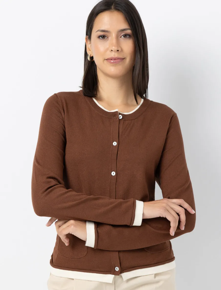 Contrast Trim Button-front Cardigan