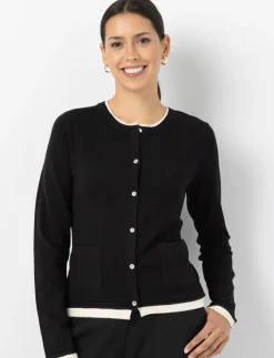 Contrast Trim Button-front Cardigan