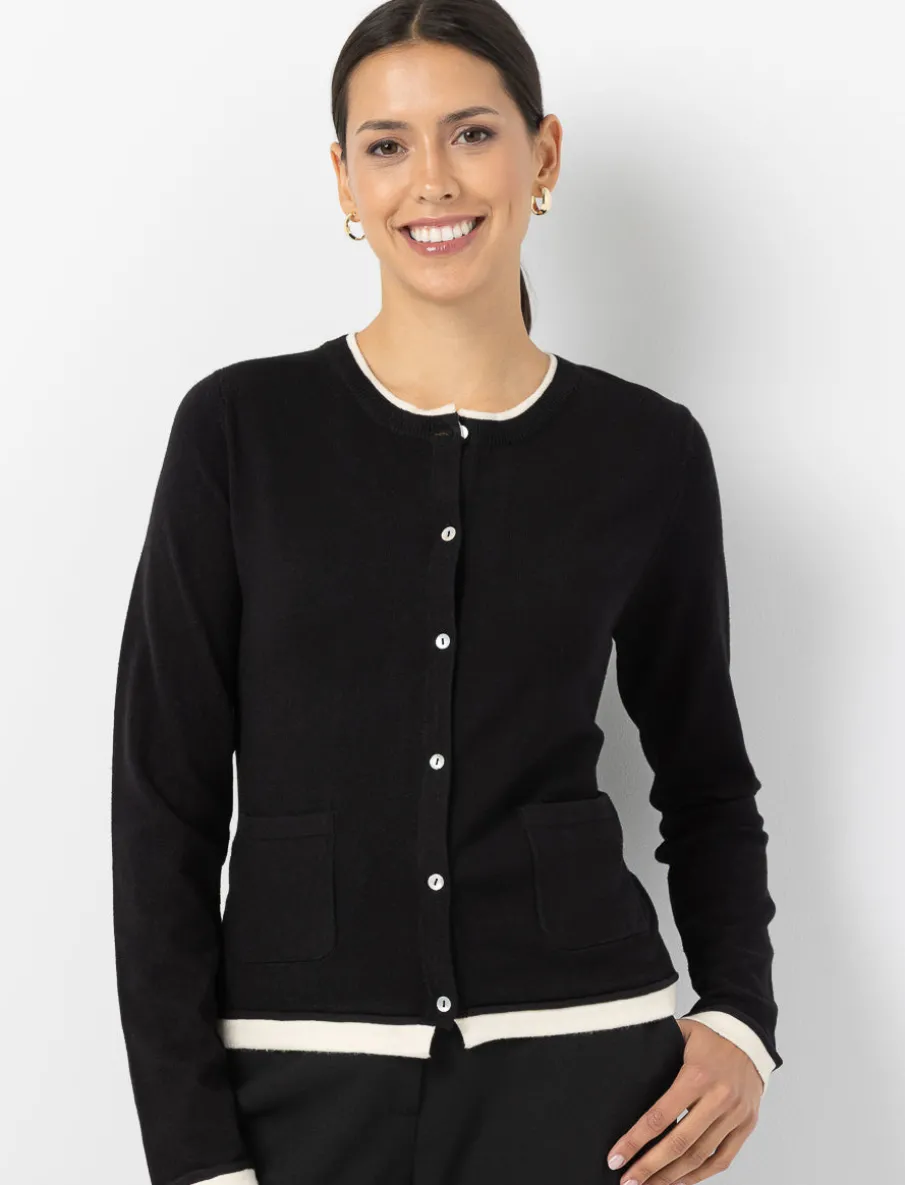 Contrast Trim Button-front Cardigan