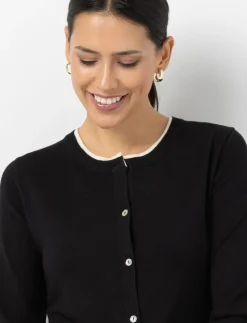 Contrast Trim Button-front Cardigan