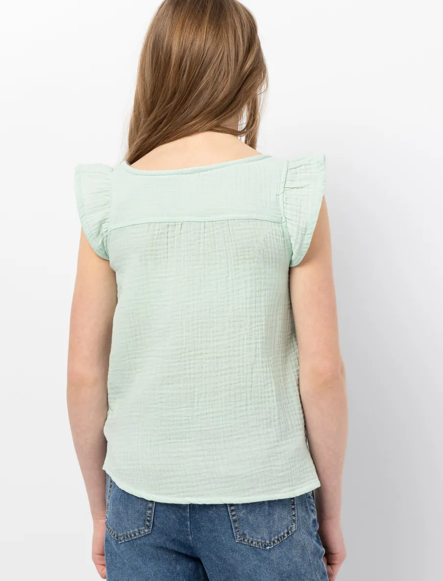 Cotton Gauze Blouse with Flutter-sleeves