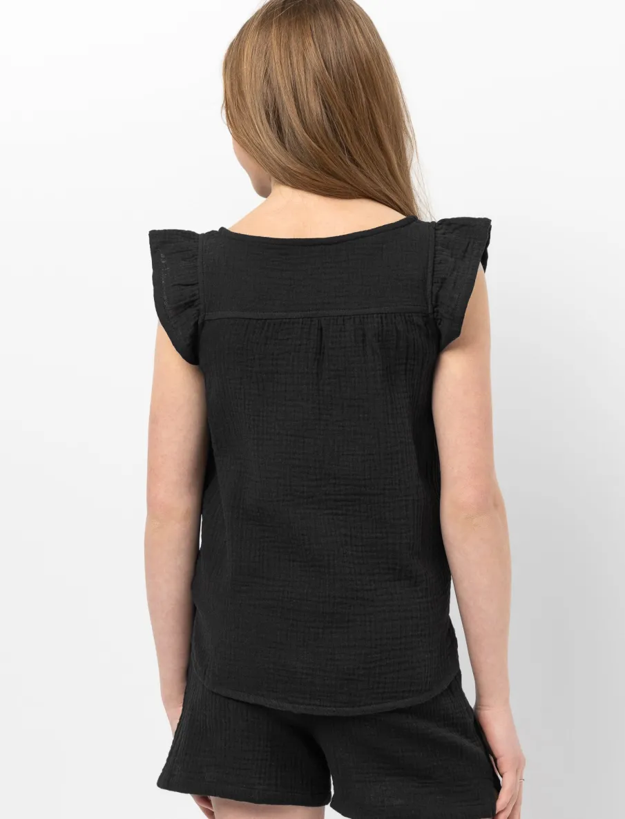 Cotton Gauze Blouse with Flutter-sleeves