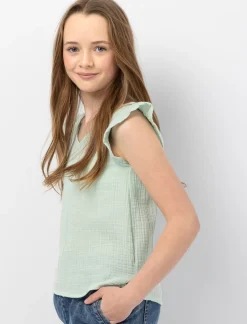 Cotton Gauze Blouse with Flutter-sleeves