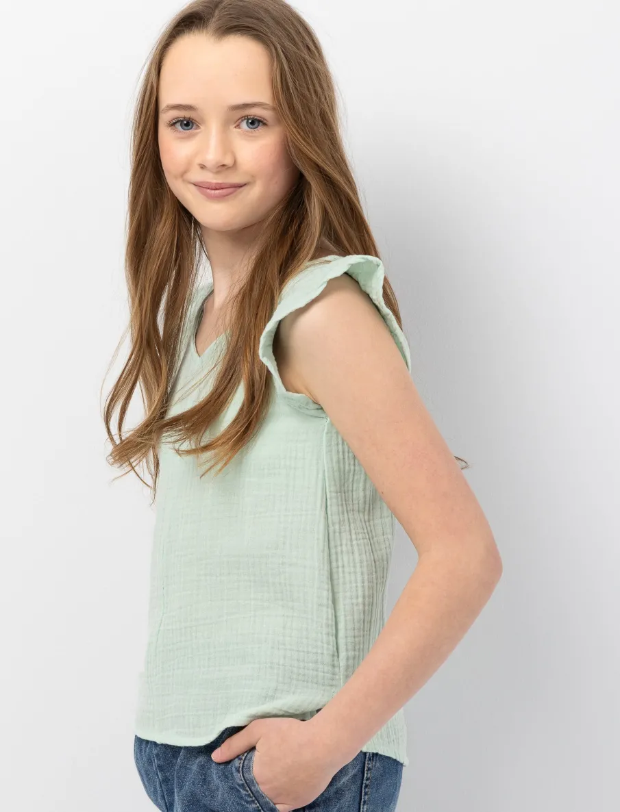 Cotton Gauze Blouse with Flutter-sleeves