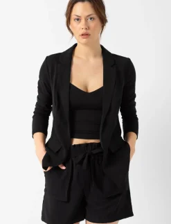 Crepe-effect Open Blazer