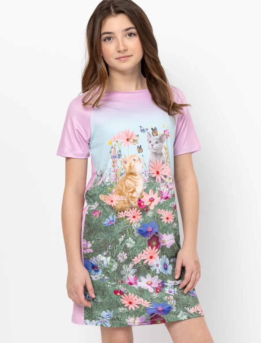 Crew Neck Printed Nightdress - Teen Girls