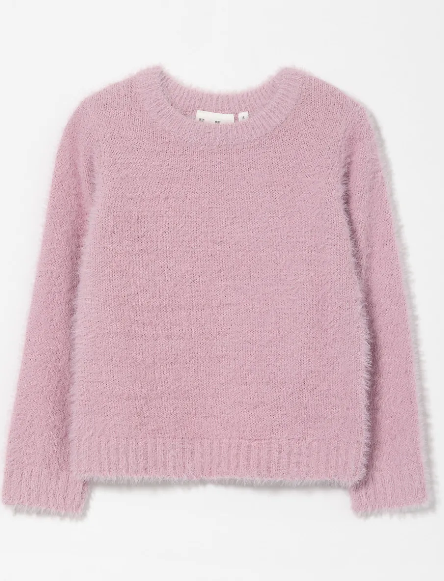 Crew-neck Fuzzy Knit Sweater - Little Girl