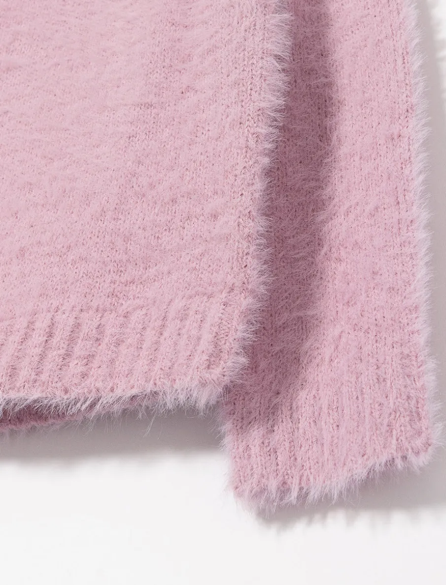 Crew-neck Fuzzy Knit Sweater - Little Girl