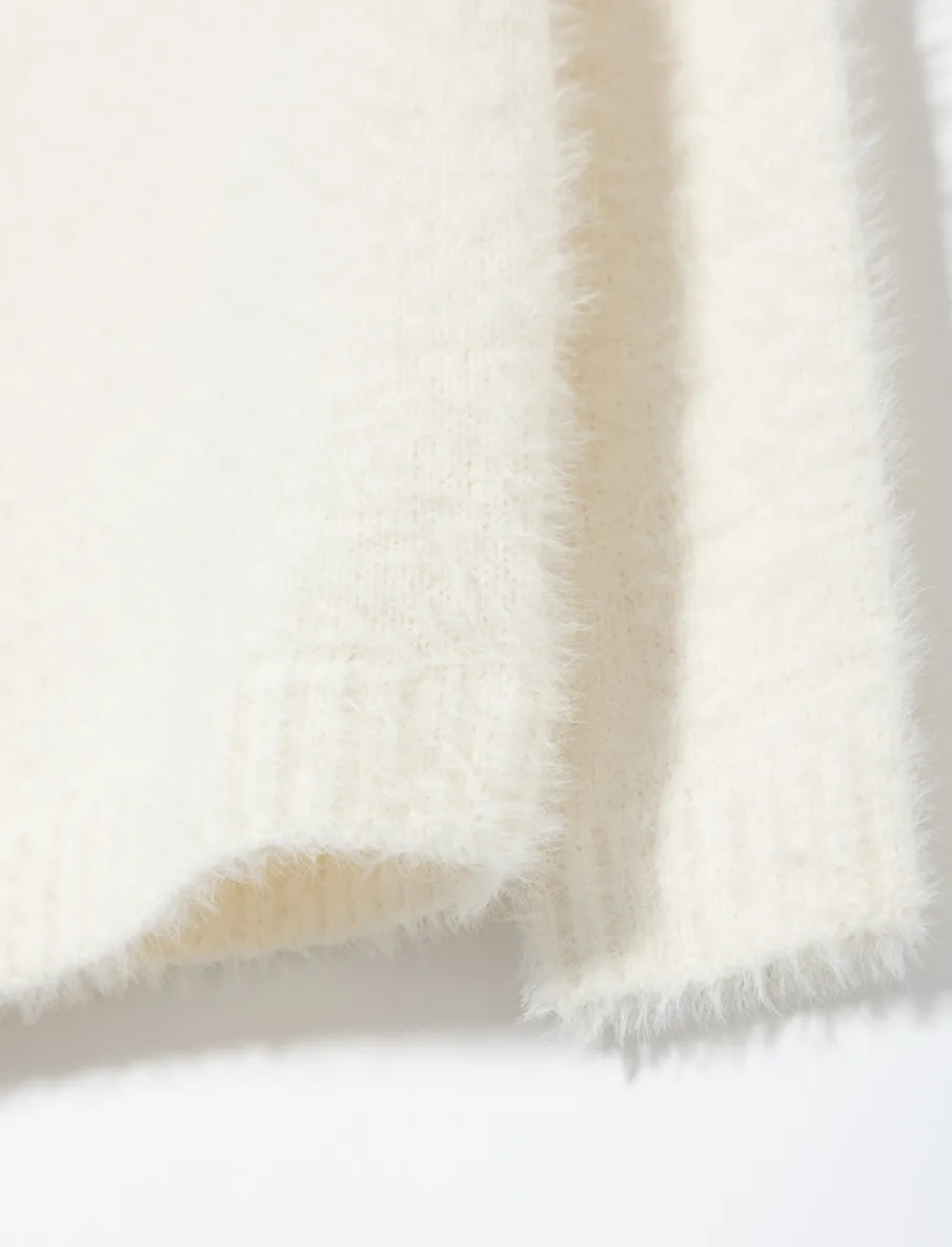 Crew-neck Fuzzy Knit Sweater - Little Girl