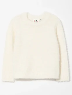 Crew-neck Fuzzy Knit Sweater - Little Girl