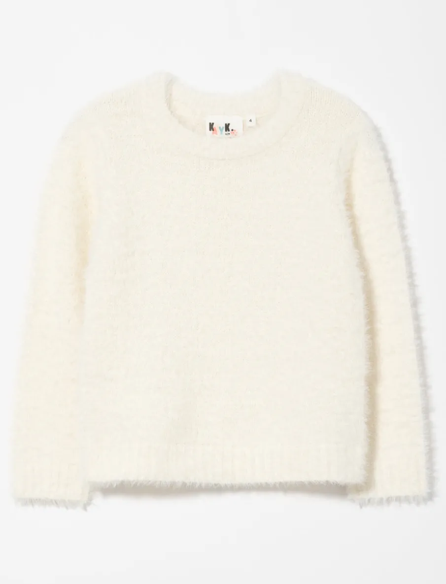Crew-neck Fuzzy Knit Sweater - Little Girl