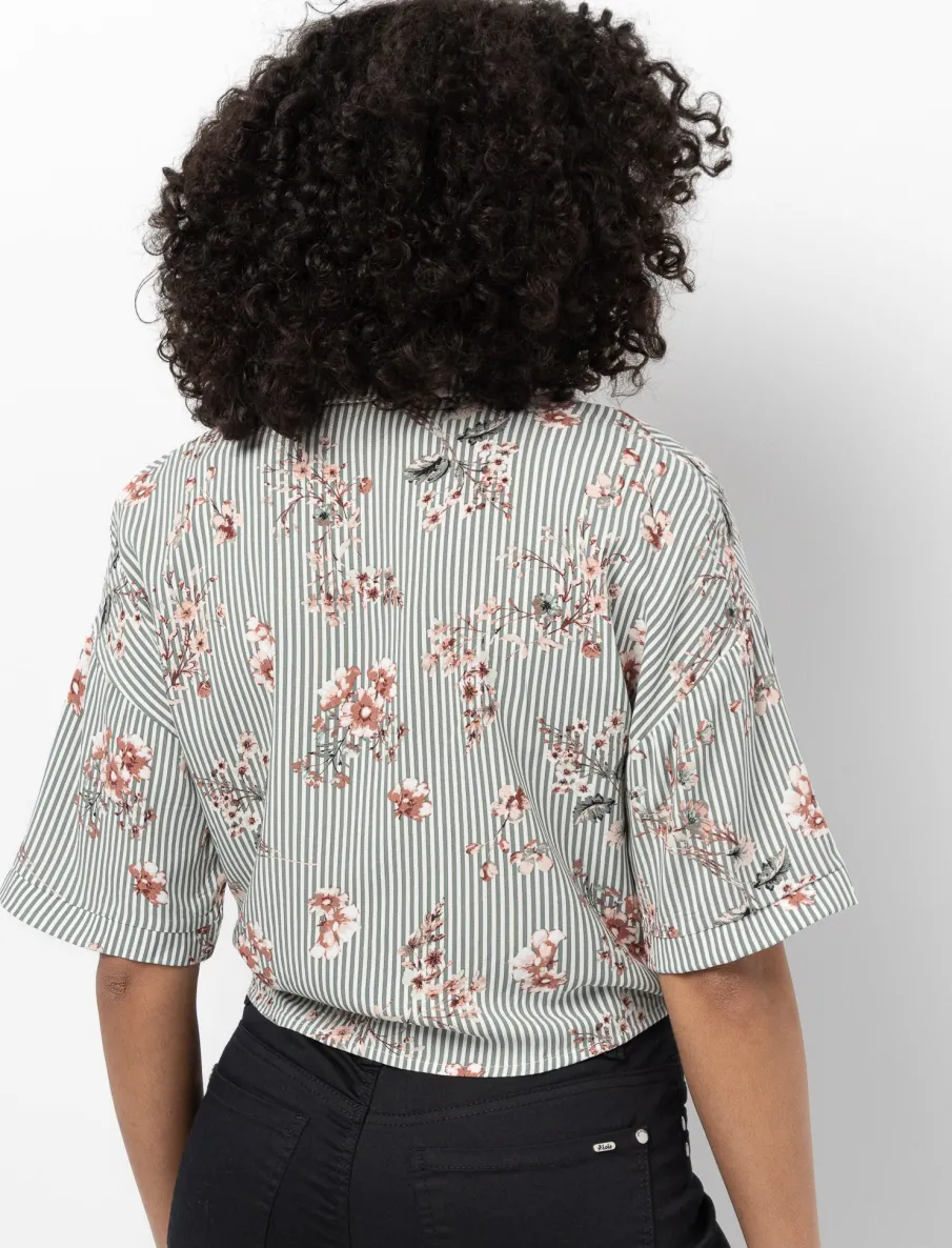 Cropped Floral Print Blouse