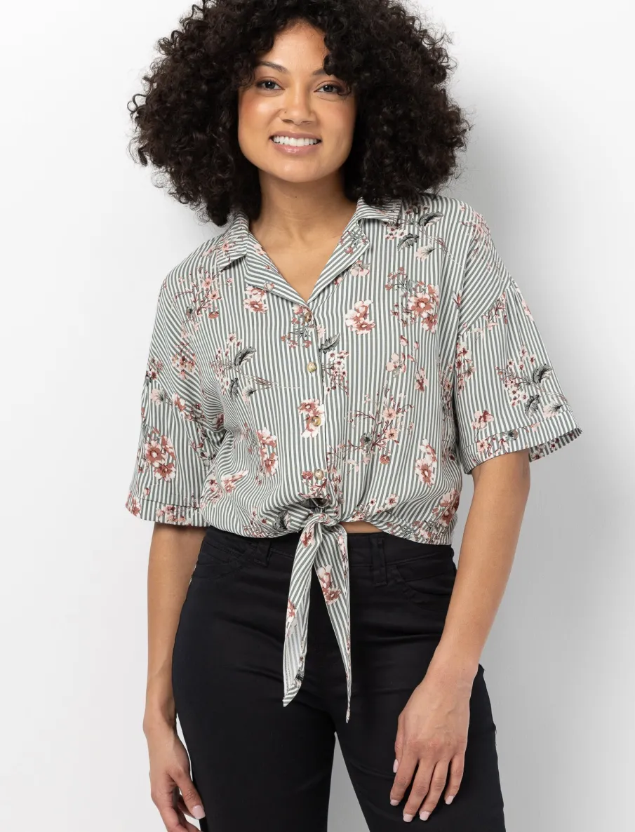 Cropped Floral Print Blouse