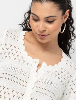 Cropped Knit Cardigan with Scalloped Trim