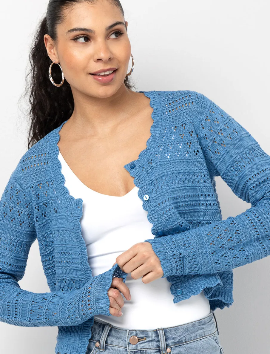 Cropped Knit Cardigan with Scalloped Trim