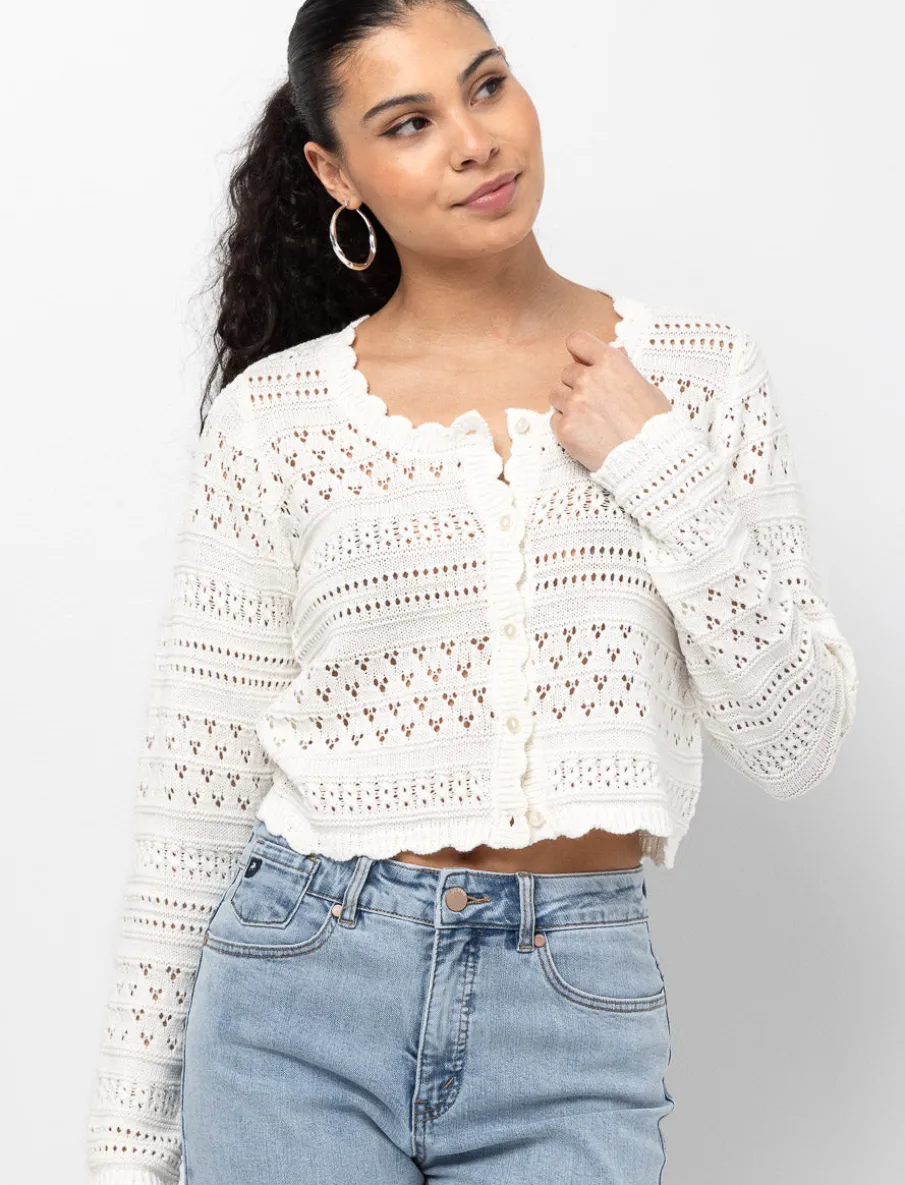 Cropped Knit Cardigan with Scalloped Trim