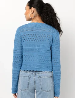 Cropped Knit Cardigan with Scalloped Trim