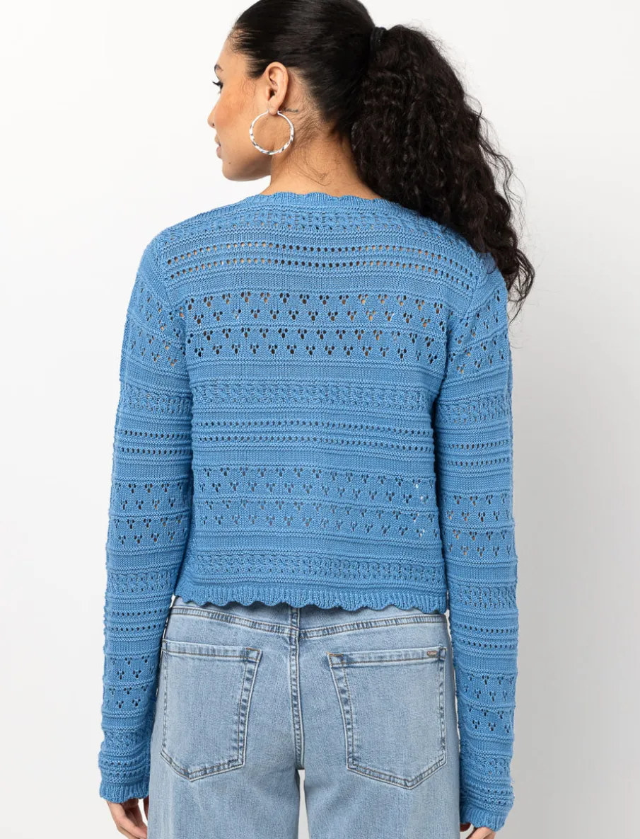 Cropped Knit Cardigan with Scalloped Trim