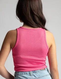 Cropped Rib-knit Tank Top with Buttons