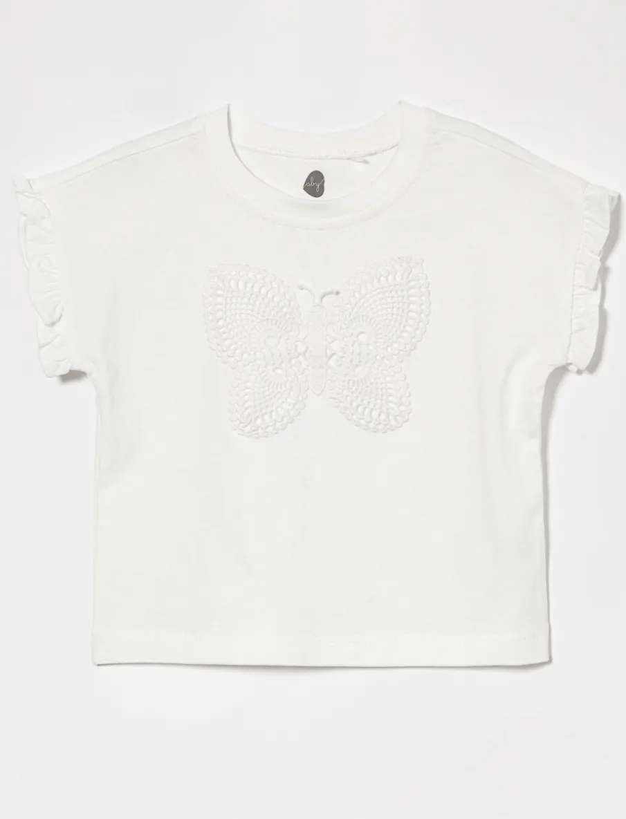 Cropped Ruffled-sleeve T-shirt