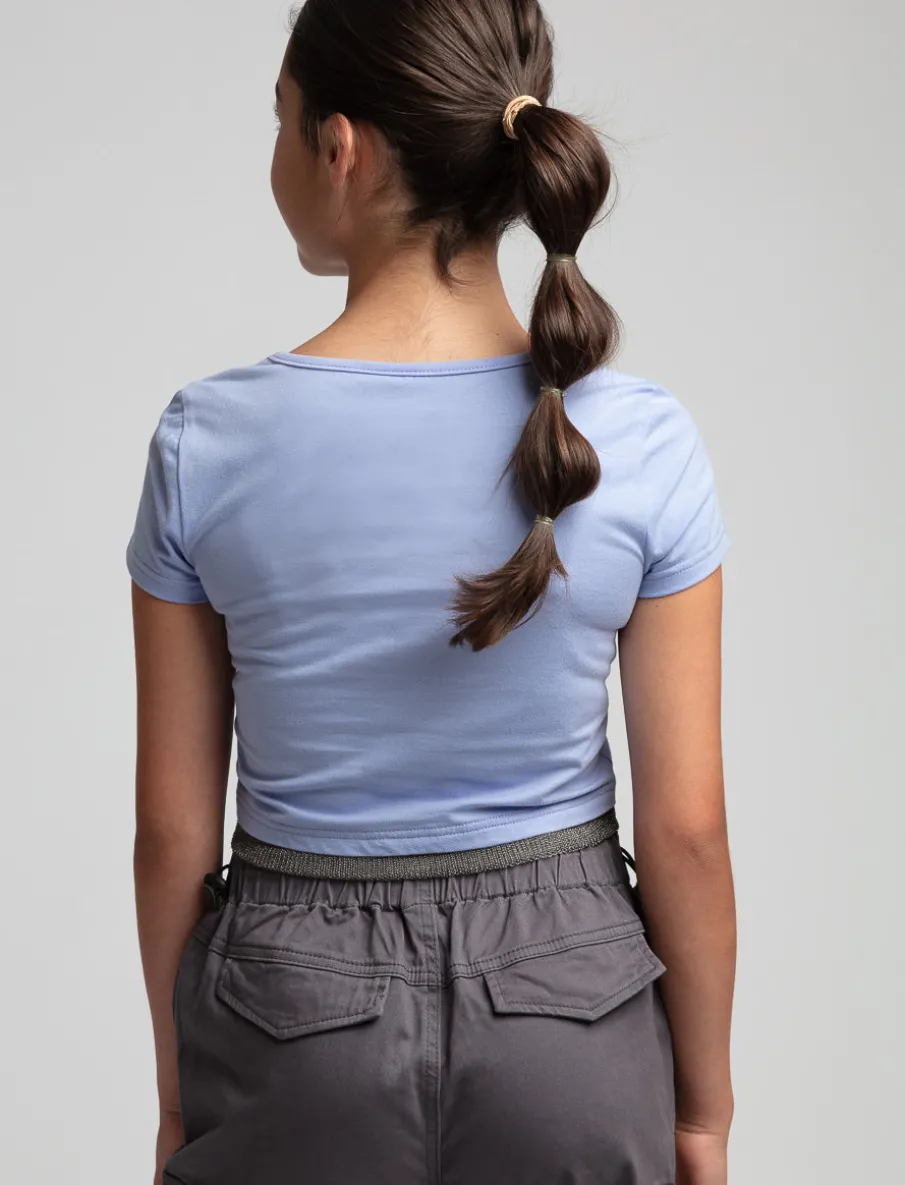 Cropped T-shirt with Embroidery