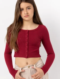 Cropped T-shirt with Front Buttons