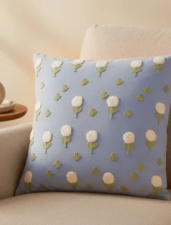 Cushion with Embroidered Flowers